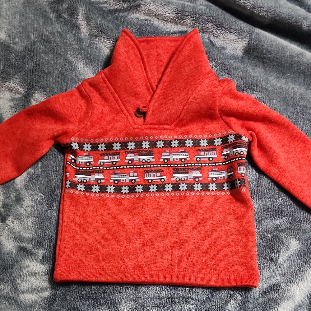 Jumping Beans Red Sweater with Fun Vehicle Pattern